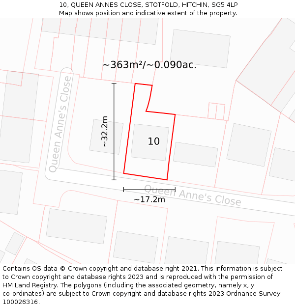 10, QUEEN ANNES CLOSE, STOTFOLD, HITCHIN, SG5 4LP: Plot and title map