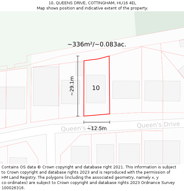 10, QUEENS DRIVE, COTTINGHAM, HU16 4EL: Plot and title map