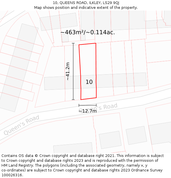 10, QUEENS ROAD, ILKLEY, LS29 9QJ: Plot and title map