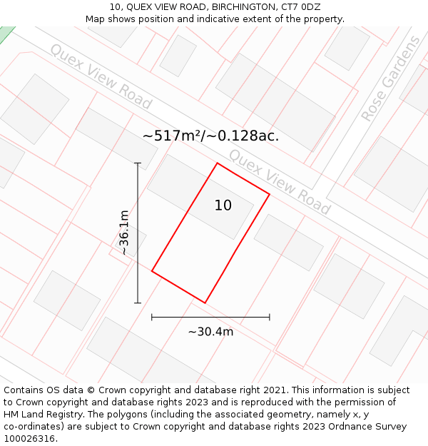 10, QUEX VIEW ROAD, BIRCHINGTON, CT7 0DZ: Plot and title map
