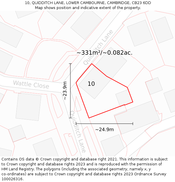 10, QUIDDITCH LANE, LOWER CAMBOURNE, CAMBRIDGE, CB23 6DD: Plot and title map