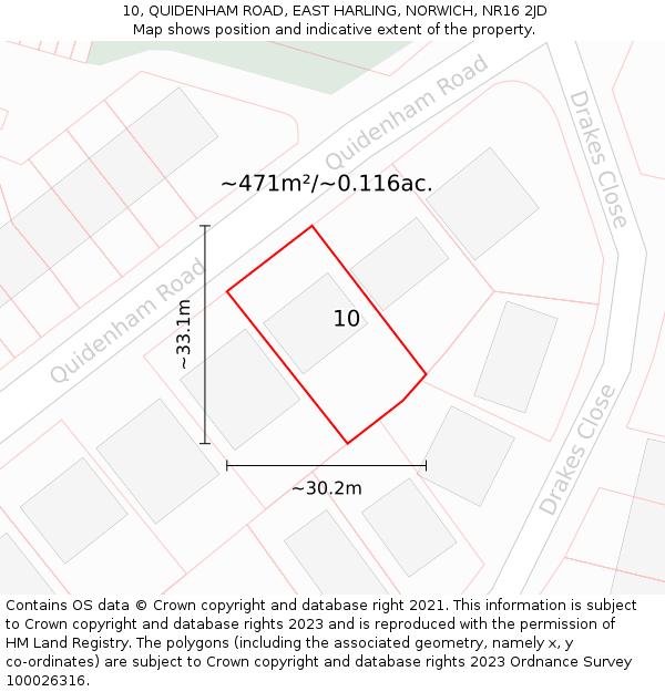 10, QUIDENHAM ROAD, EAST HARLING, NORWICH, NR16 2JD: Plot and title map