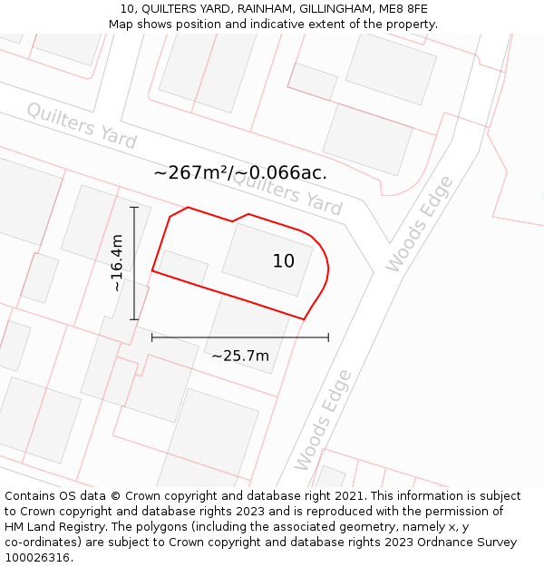 10, QUILTERS YARD, RAINHAM, GILLINGHAM, ME8 8FE: Plot and title map