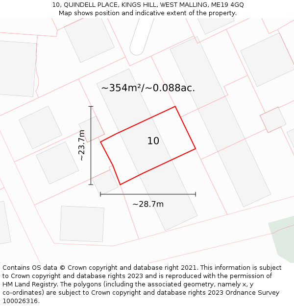 10, QUINDELL PLACE, KINGS HILL, WEST MALLING, ME19 4GQ: Plot and title map