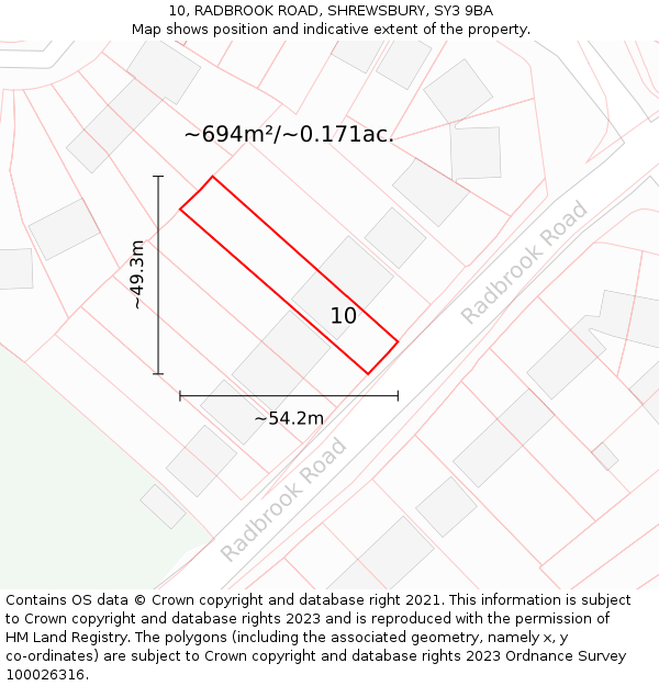 10, RADBROOK ROAD, SHREWSBURY, SY3 9BA: Plot and title map
