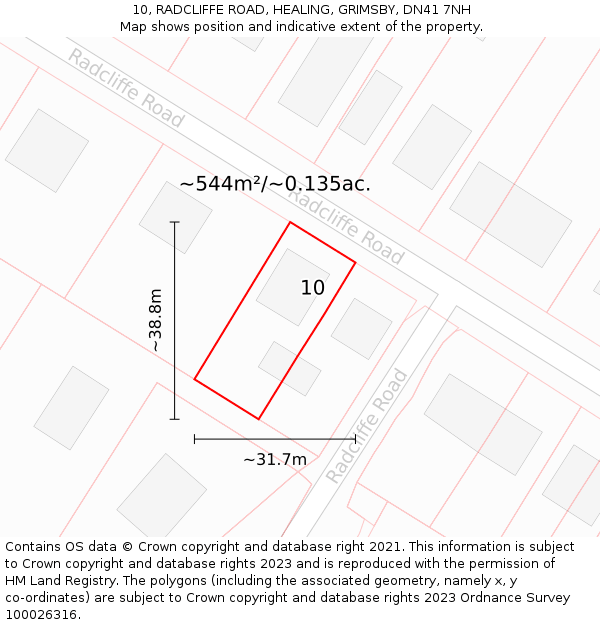 10, RADCLIFFE ROAD, HEALING, GRIMSBY, DN41 7NH: Plot and title map