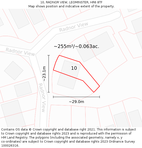 10, RADNOR VIEW, LEOMINSTER, HR6 8TF: Plot and title map