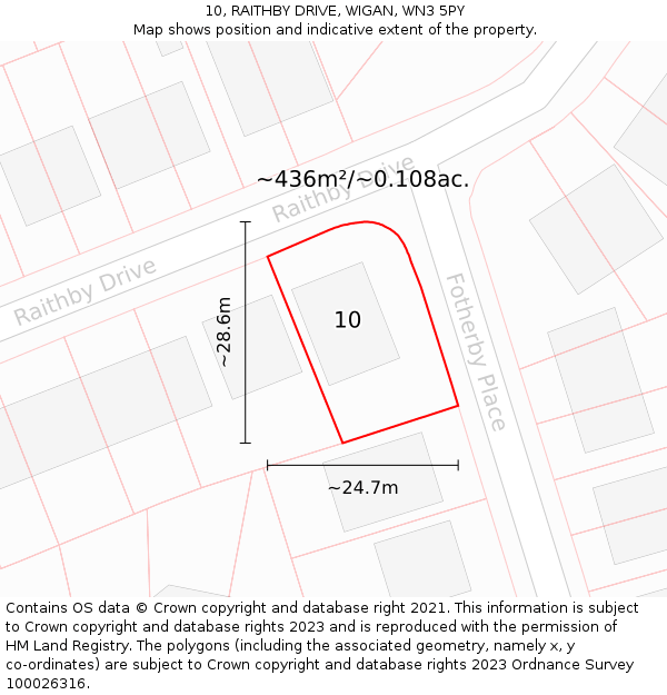 10, RAITHBY DRIVE, WIGAN, WN3 5PY: Plot and title map