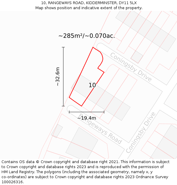 10, RANGEWAYS ROAD, KIDDERMINSTER, DY11 5LX: Plot and title map