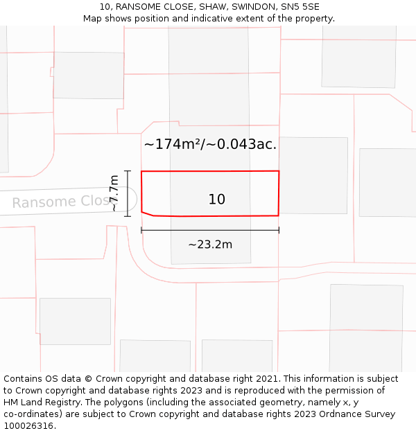 10, RANSOME CLOSE, SHAW, SWINDON, SN5 5SE: Plot and title map