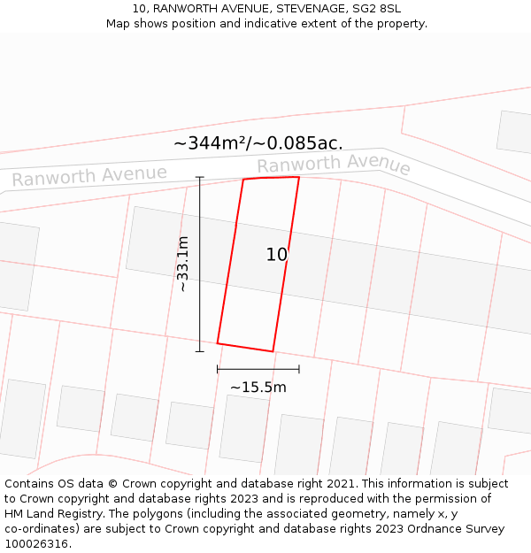 10, RANWORTH AVENUE, STEVENAGE, SG2 8SL: Plot and title map