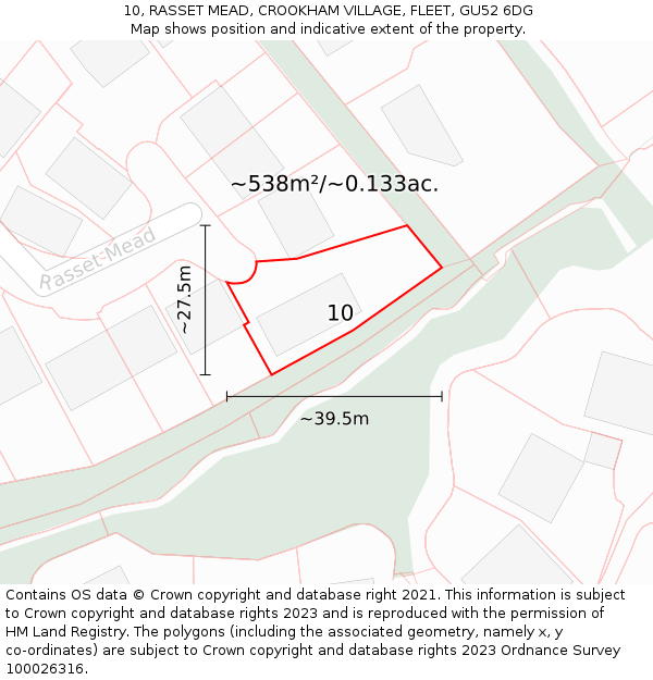 10, RASSET MEAD, CROOKHAM VILLAGE, FLEET, GU52 6DG: Plot and title map