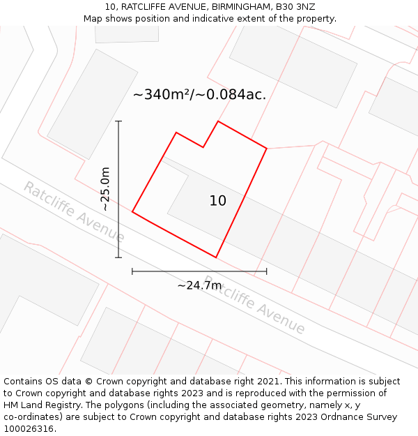 10, RATCLIFFE AVENUE, BIRMINGHAM, B30 3NZ: Plot and title map