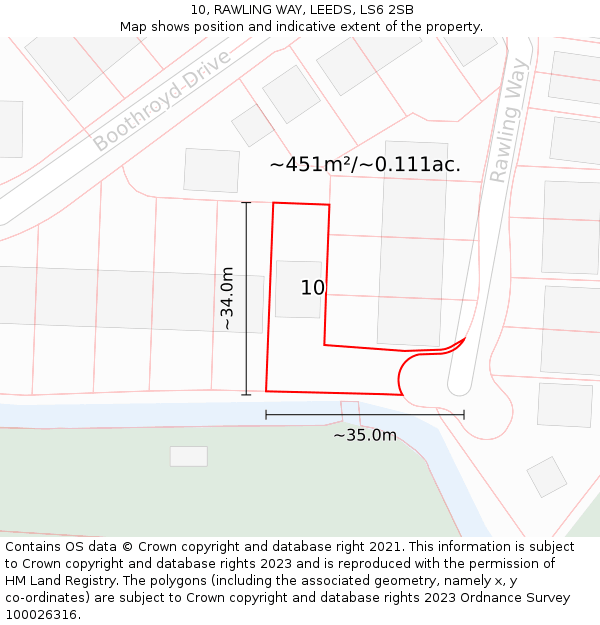 10, RAWLING WAY, LEEDS, LS6 2SB: Plot and title map