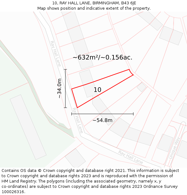 10, RAY HALL LANE, BIRMINGHAM, B43 6JE: Plot and title map