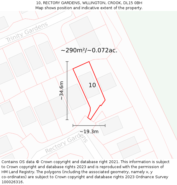 10, RECTORY GARDENS, WILLINGTON, CROOK, DL15 0BH: Plot and title map