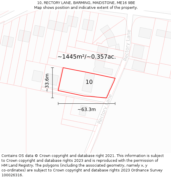 10, RECTORY LANE, BARMING, MAIDSTONE, ME16 9BE: Plot and title map