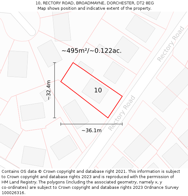 10, RECTORY ROAD, BROADMAYNE, DORCHESTER, DT2 8EG: Plot and title map