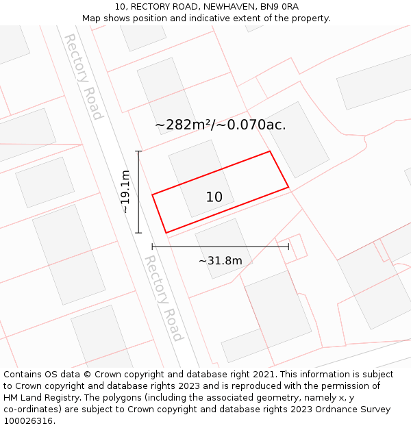 10, RECTORY ROAD, NEWHAVEN, BN9 0RA: Plot and title map