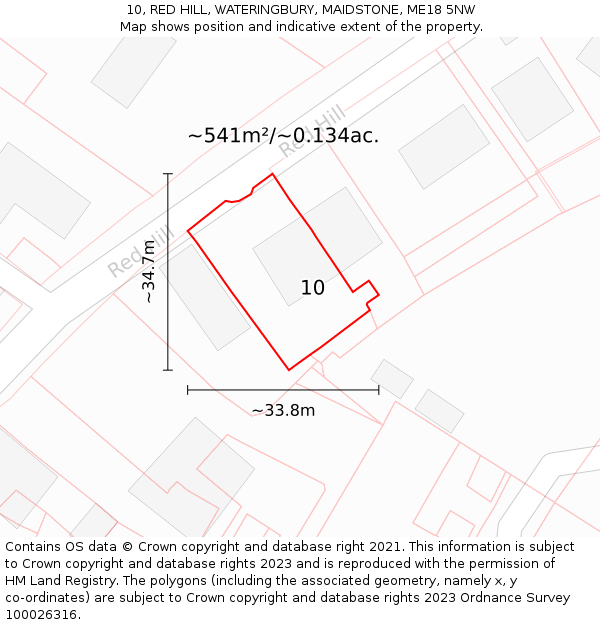 10, RED HILL, WATERINGBURY, MAIDSTONE, ME18 5NW: Plot and title map