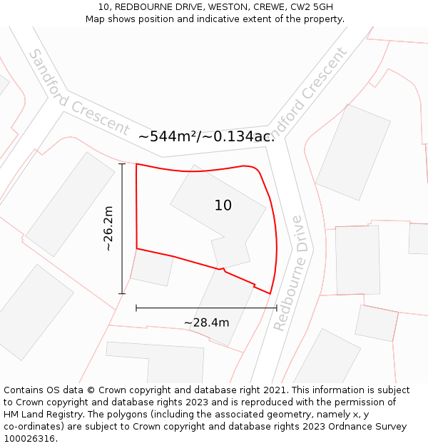 10, REDBOURNE DRIVE, WESTON, CREWE, CW2 5GH: Plot and title map