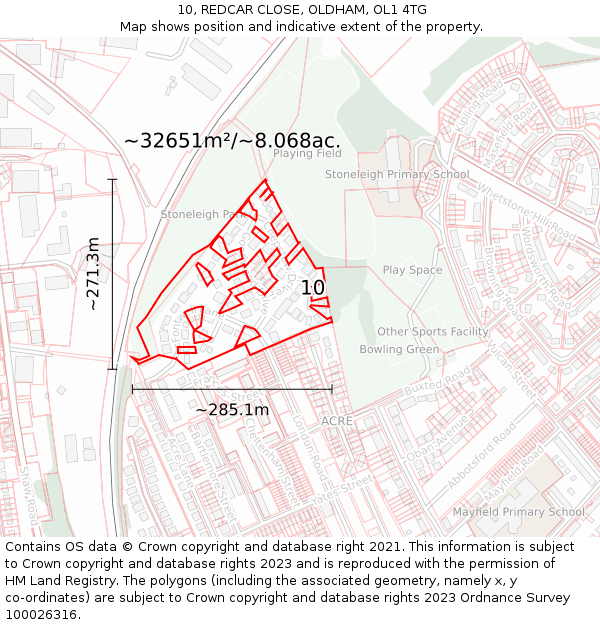 10, REDCAR CLOSE, OLDHAM, OL1 4TG: Plot and title map