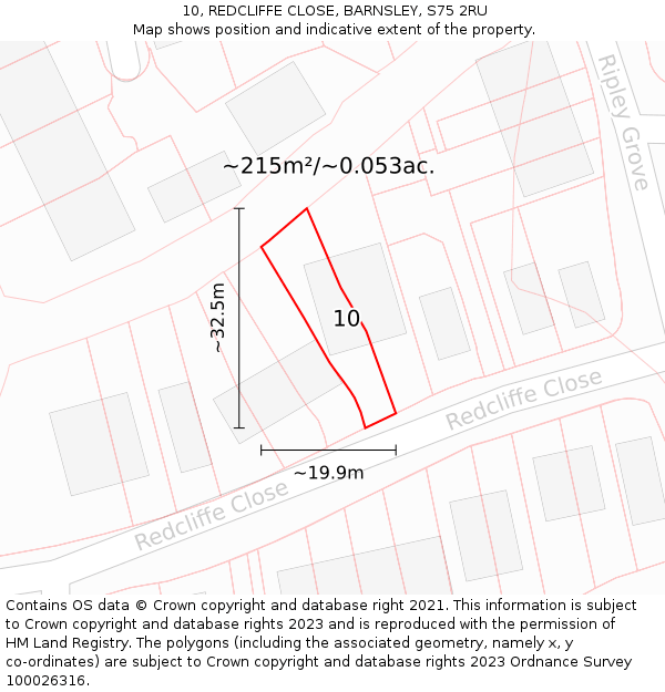 10, REDCLIFFE CLOSE, BARNSLEY, S75 2RU: Plot and title map