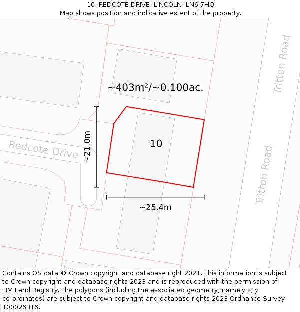 10, REDCOTE DRIVE, LINCOLN, LN6 7HQ: Plot and title map