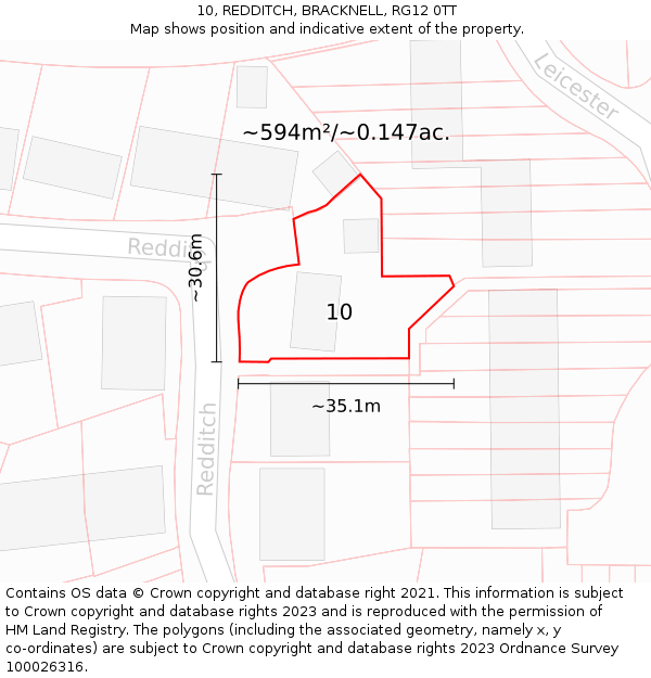 10, REDDITCH, BRACKNELL, RG12 0TT: Plot and title map