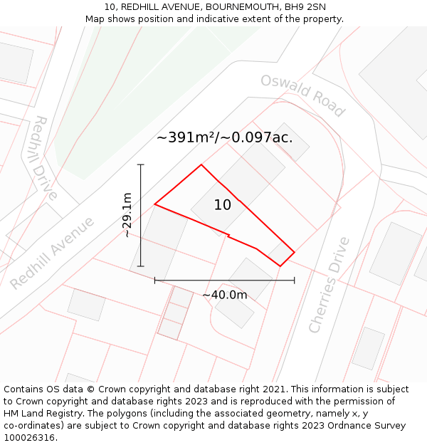 10, REDHILL AVENUE, BOURNEMOUTH, BH9 2SN: Plot and title map