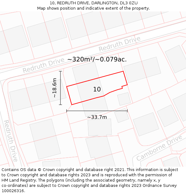 10, REDRUTH DRIVE, DARLINGTON, DL3 0ZU: Plot and title map