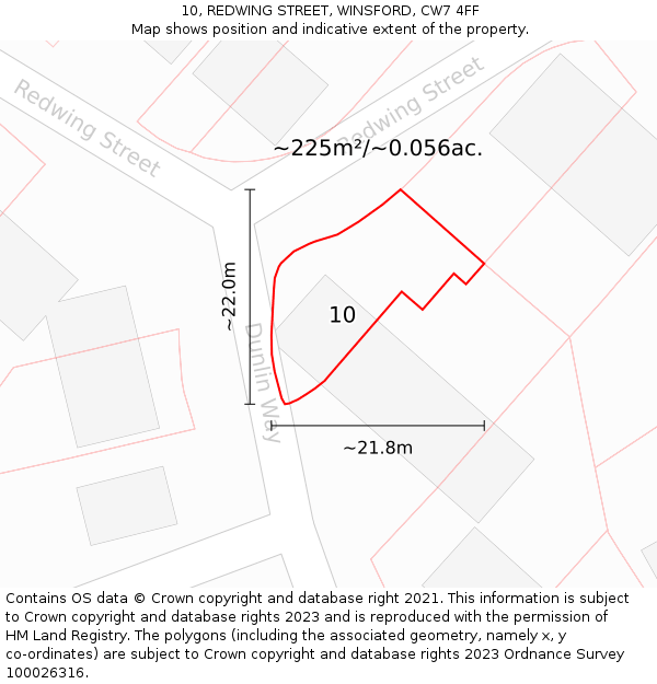 10, REDWING STREET, WINSFORD, CW7 4FF: Plot and title map