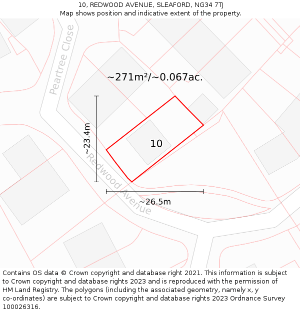 10, REDWOOD AVENUE, SLEAFORD, NG34 7TJ: Plot and title map