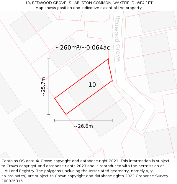 10, REDWOOD GROVE, SHARLSTON COMMON, WAKEFIELD, WF4 1ET: Plot and title map