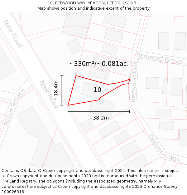 10, REDWOOD WAY, YEADON, LEEDS, LS19 7JU: Plot and title map