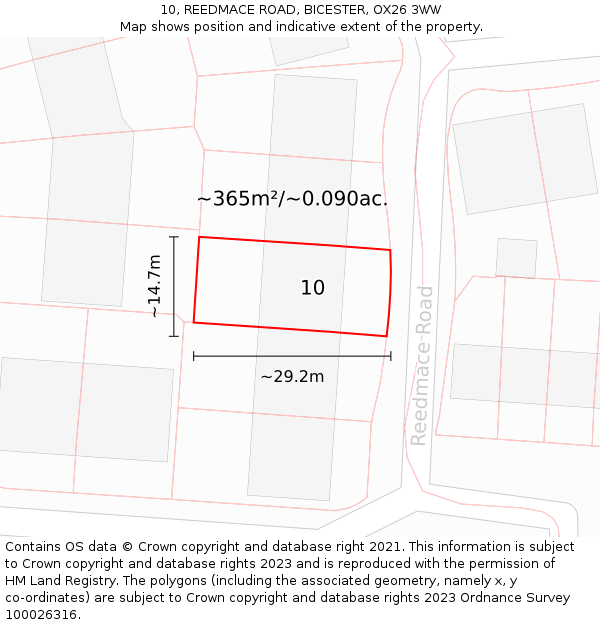 10, REEDMACE ROAD, BICESTER, OX26 3WW: Plot and title map