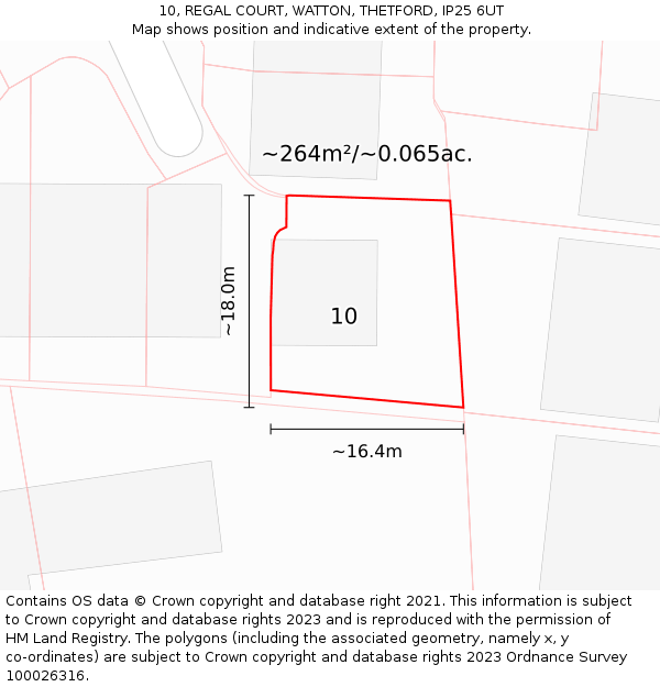 10, REGAL COURT, WATTON, THETFORD, IP25 6UT: Plot and title map