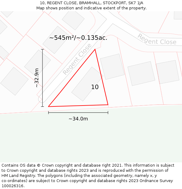 10, REGENT CLOSE, BRAMHALL, STOCKPORT, SK7 1JA: Plot and title map