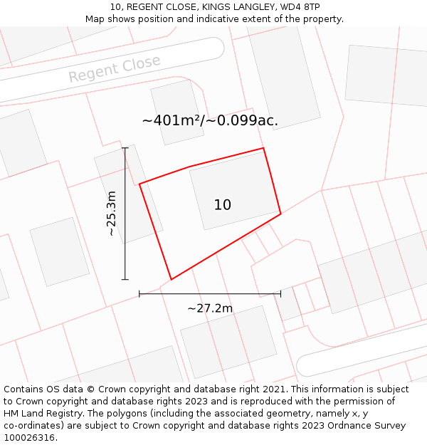 10, REGENT CLOSE, KINGS LANGLEY, WD4 8TP: Plot and title map