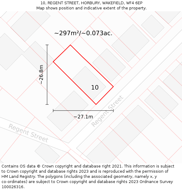 10, REGENT STREET, HORBURY, WAKEFIELD, WF4 6EP: Plot and title map