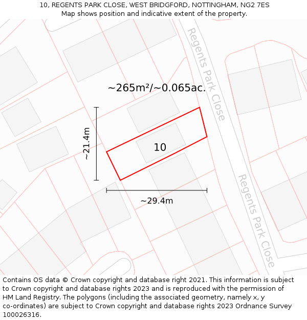 10, REGENTS PARK CLOSE, WEST BRIDGFORD, NOTTINGHAM, NG2 7ES: Plot and title map