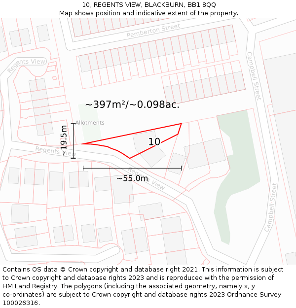 10, REGENTS VIEW, BLACKBURN, BB1 8QQ: Plot and title map