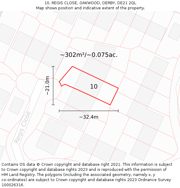 10, REGIS CLOSE, OAKWOOD, DERBY, DE21 2QL: Plot and title map