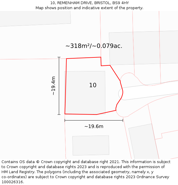 10, REMENHAM DRIVE, BRISTOL, BS9 4HY: Plot and title map