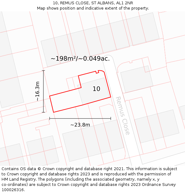 10, REMUS CLOSE, ST ALBANS, AL1 2NR: Plot and title map