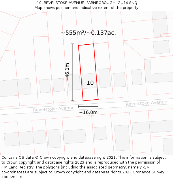 10, REVELSTOKE AVENUE, FARNBOROUGH, GU14 8NQ: Plot and title map