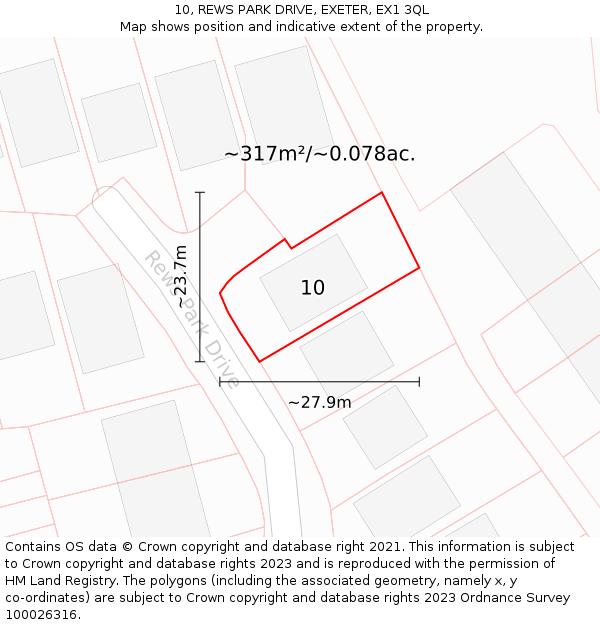 10, REWS PARK DRIVE, EXETER, EX1 3QL: Plot and title map