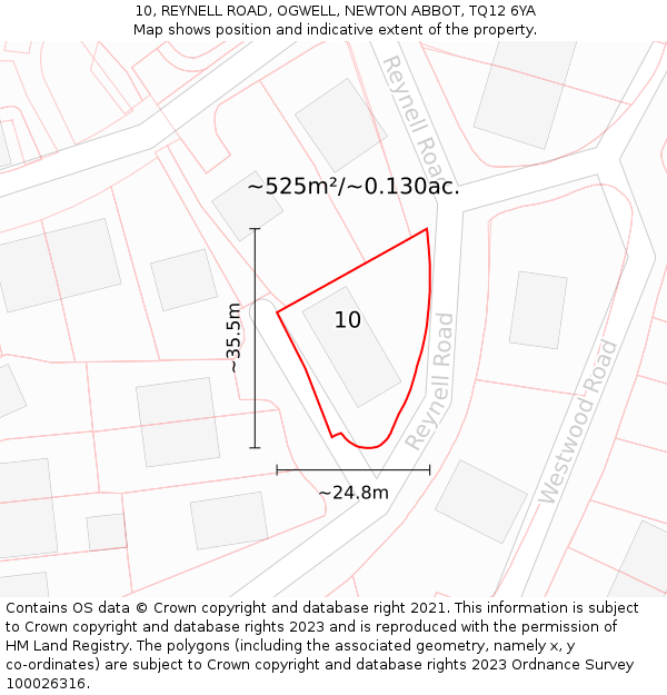 10, REYNELL ROAD, OGWELL, NEWTON ABBOT, TQ12 6YA: Plot and title map