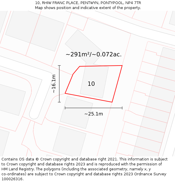 10, RHIW FRANC PLACE, PENTWYN, PONTYPOOL, NP4 7TR: Plot and title map