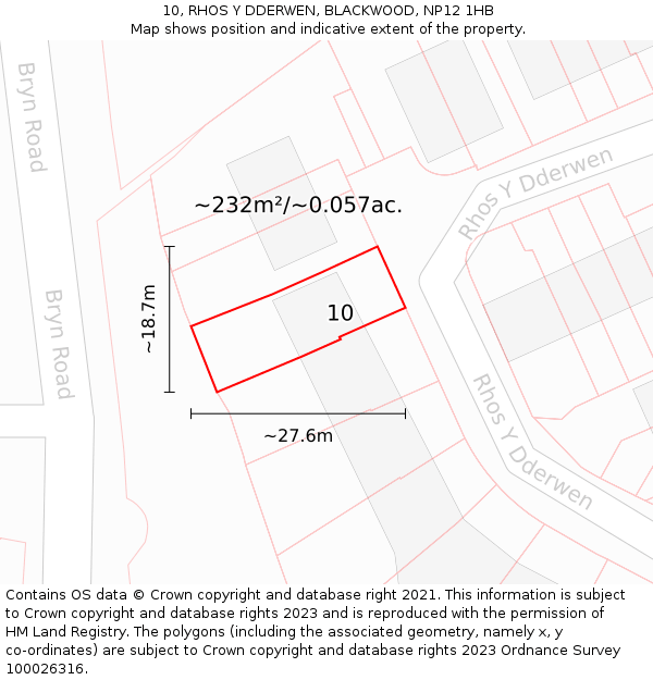 10, RHOS Y DDERWEN, BLACKWOOD, NP12 1HB: Plot and title map